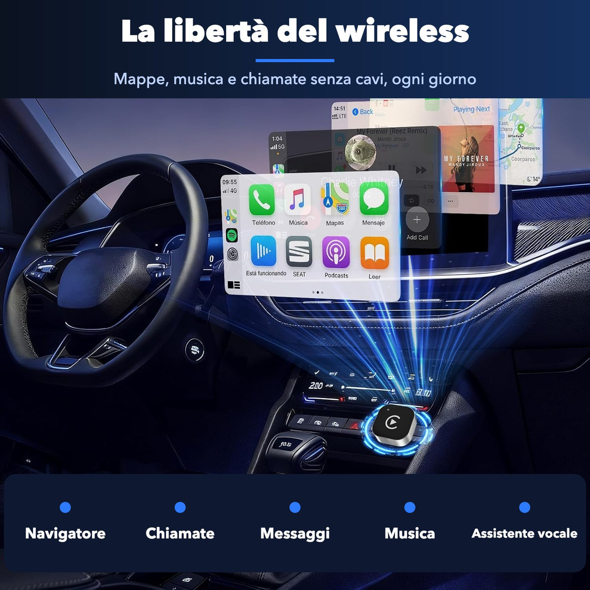 CarPlay e Android Auto senza fili in auto