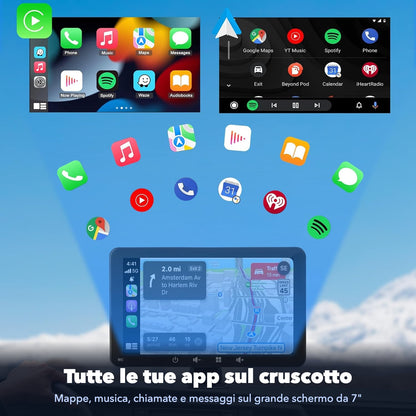 App di CarPlay e Android Auto sullo schermo da 7 pollici
