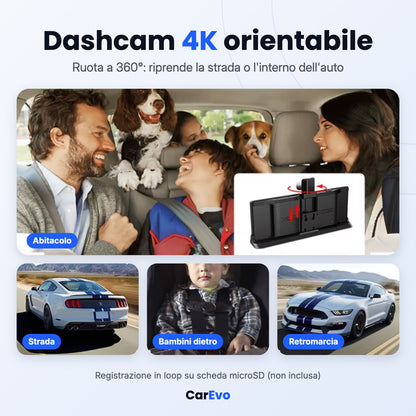 Dashcam 4K orientabile a 360 gradi